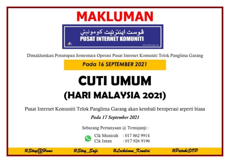 MAKLUMAN CUTI UMUM HARI MALAYSIA SEPT 2021